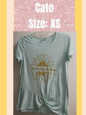 Cato Light Aqua Short Sleeve Tee with Gold Sunflower Graphic